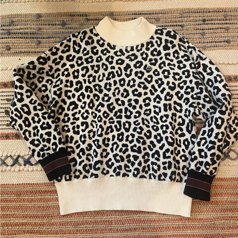 Lacoste Live size XL Girls Black & White Leopard Print long sleeve sweater